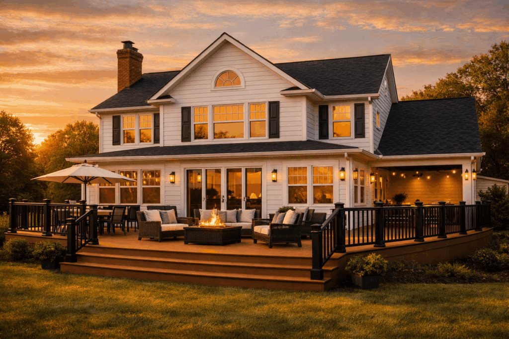 Beautiful siding and decking combination.