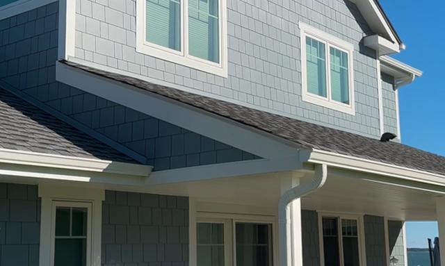 James Hardie shingle siding and trim detail on a gable